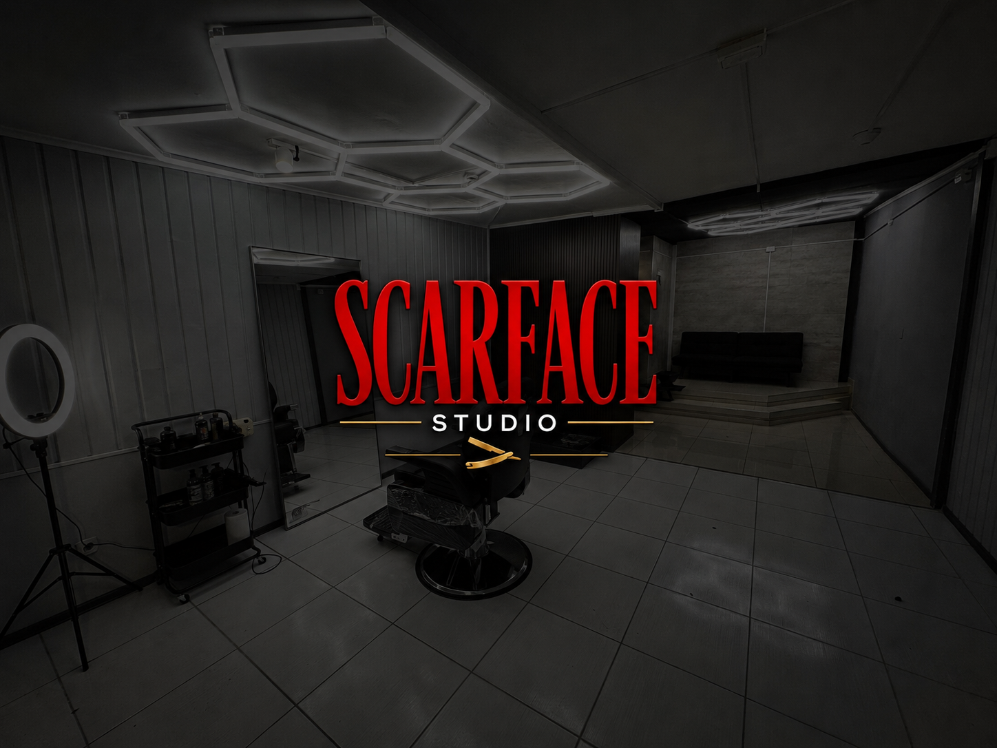 Interior da barbearia Black Edge